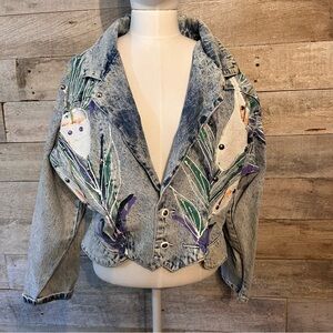 Vintage Bonnie USA women’s handpainted custom‎ acid washed denim Jean jacket